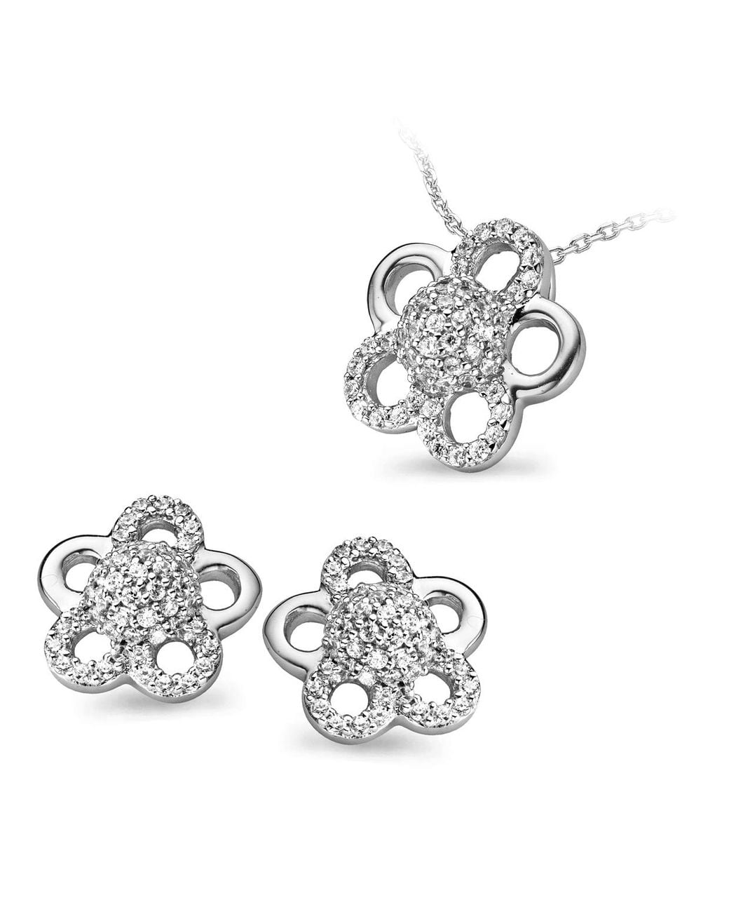 Orphelia White 925 Sterling Set: Chain-Pendant + Earrings