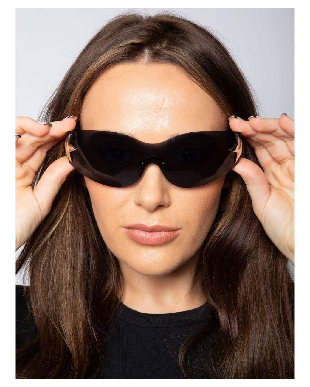 SVNX White Wrap Around Racer Sunglasses With Star Hinge Detail