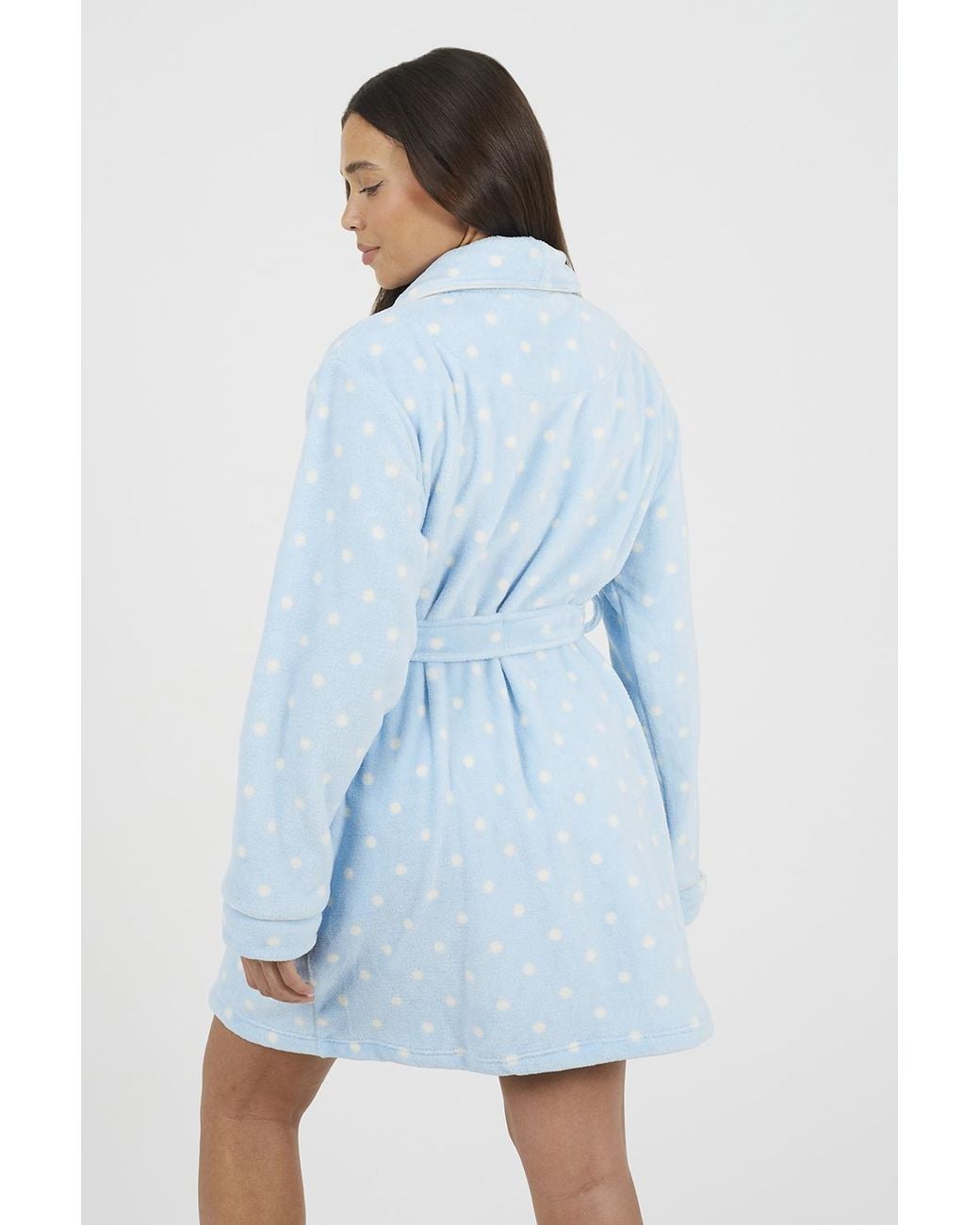 Brave Soul Blue Polka Dot Fleece Dressing Gown