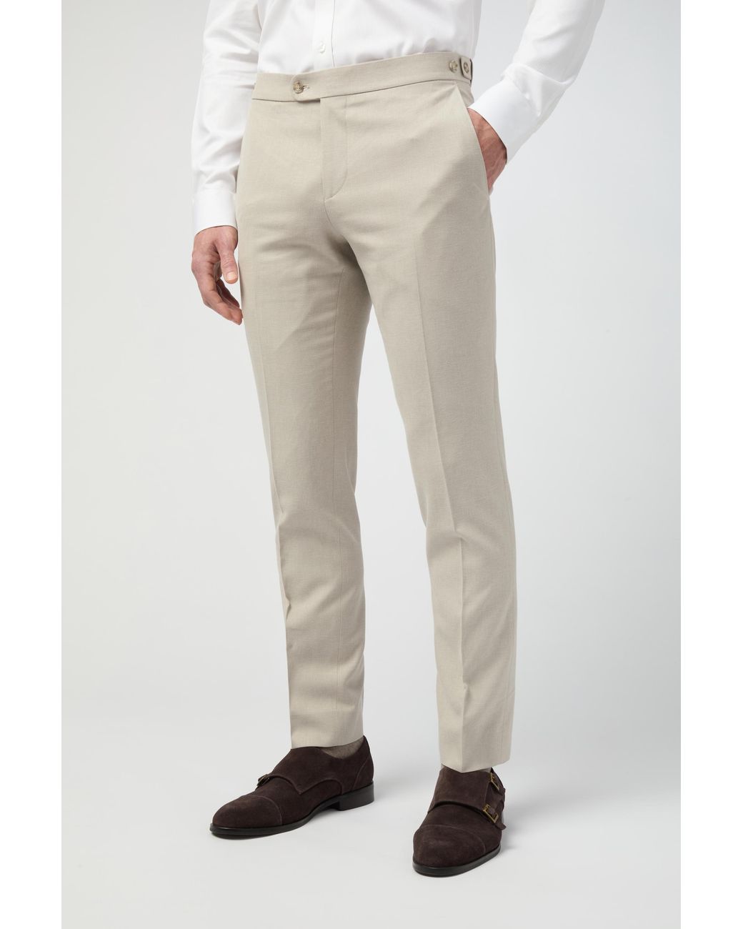 Alexandre Silver Label Natural Tailored Fit Stone Linen Trousers for men