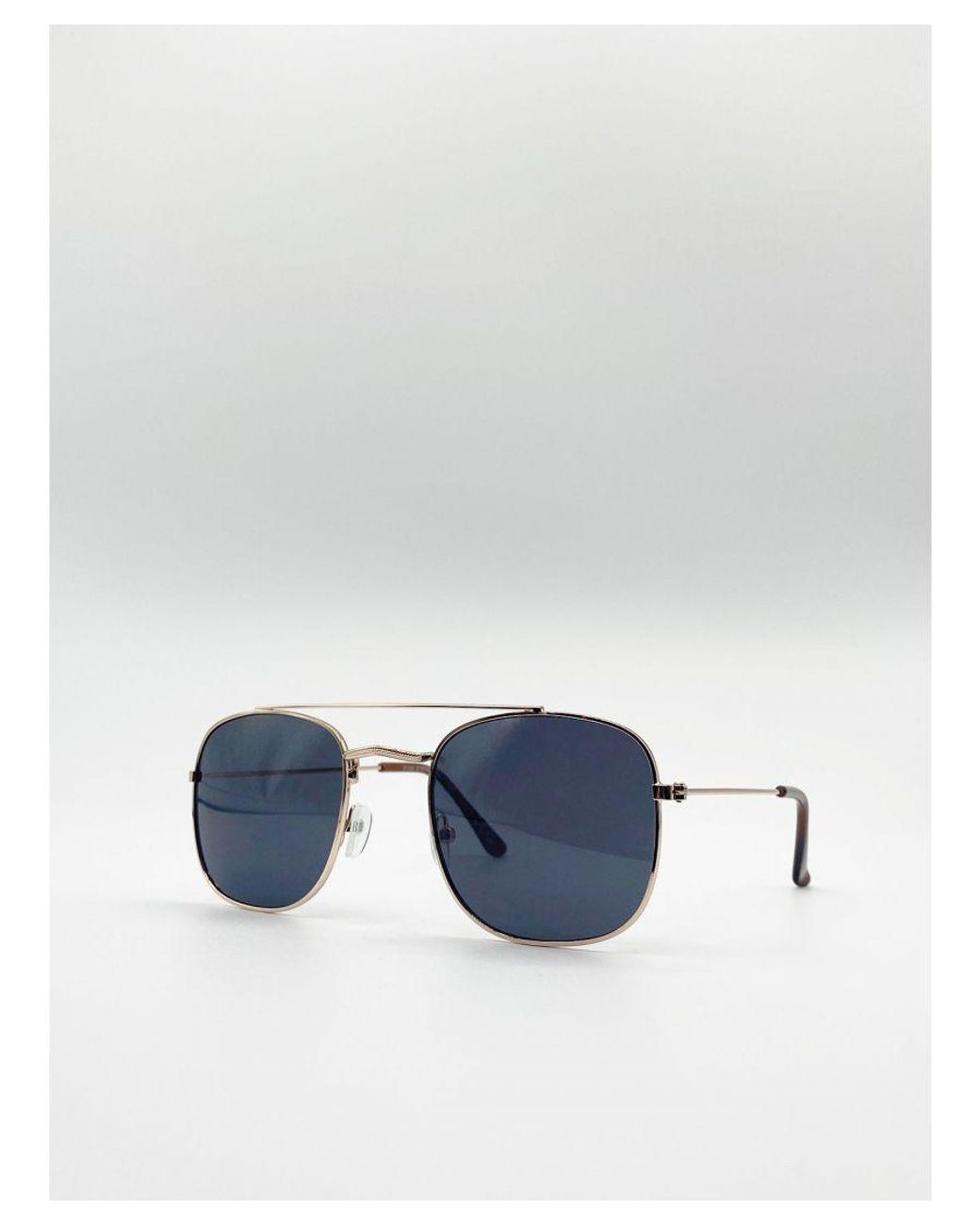 SVNX Blue Metal Frame Aviator Style Square Sunglasses for men