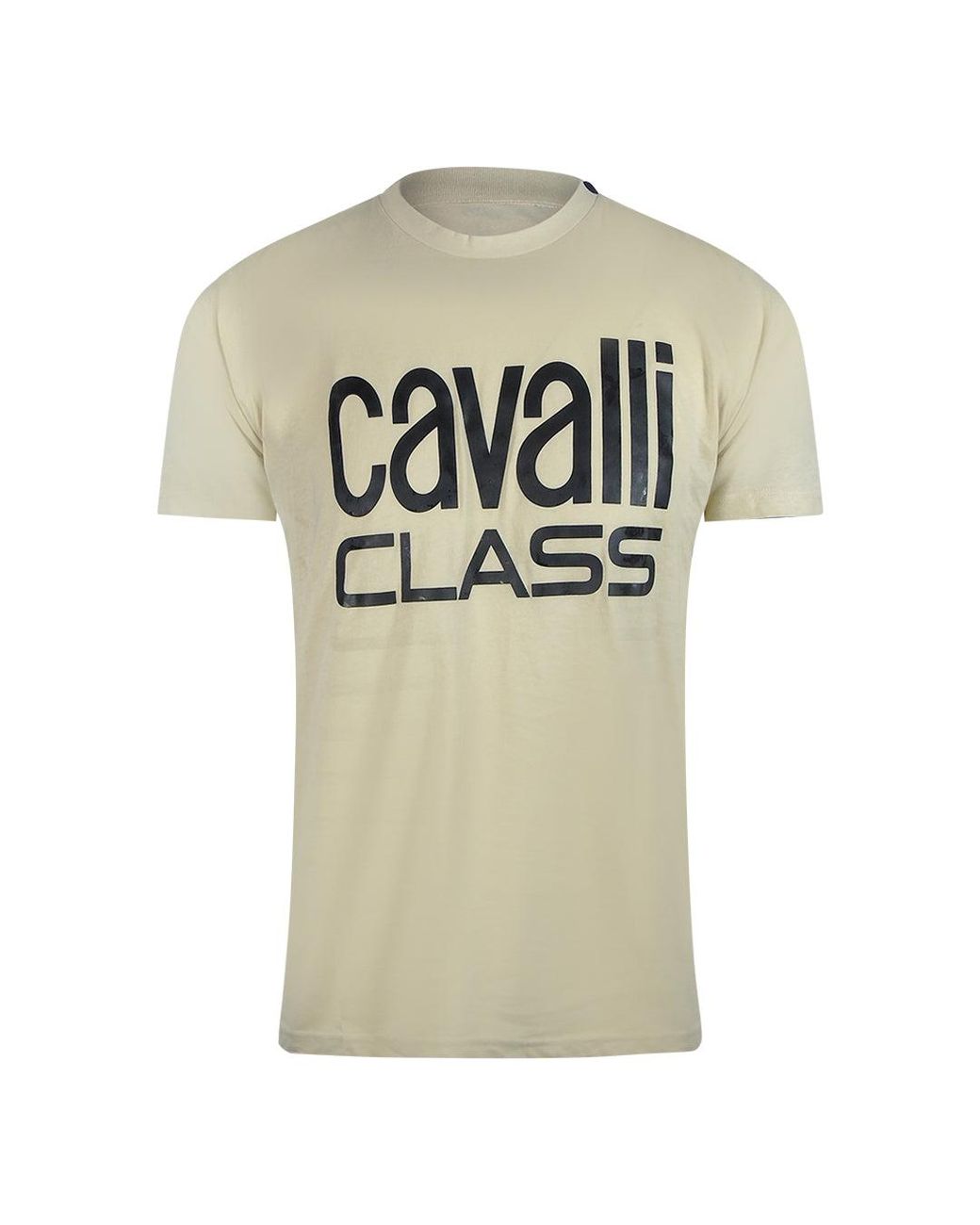 Roberto Cavalli Natural Bold Logo Sand T-Shirt Cotton for men