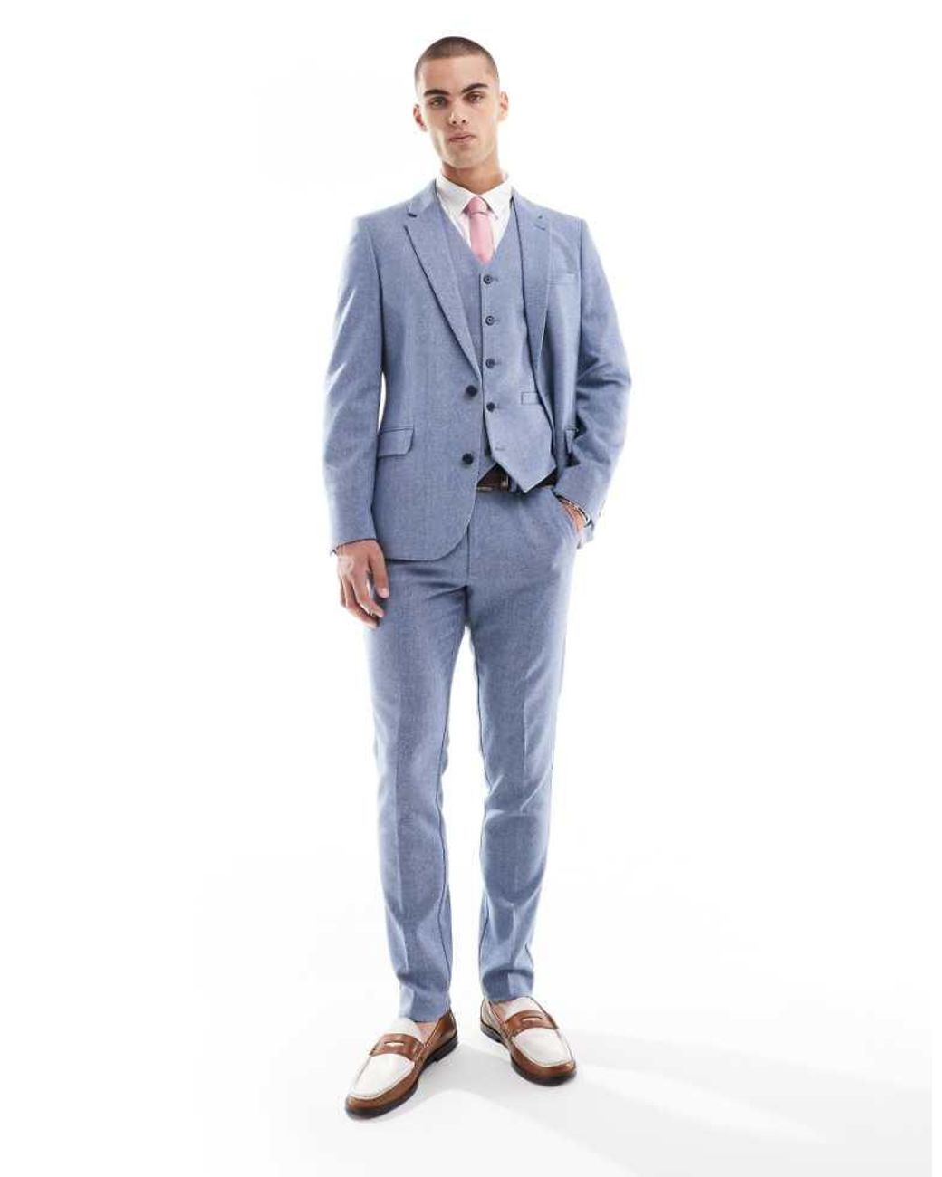 ASOS Blue Skinny Suit Jacket With Wool for men
