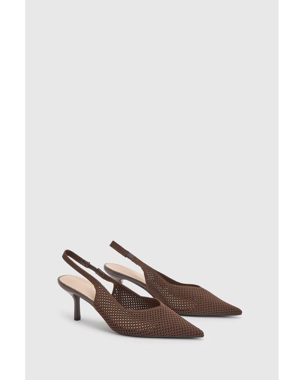 Boohoo Brown Neoprene Micro Fishnet Slingback Court Shoes