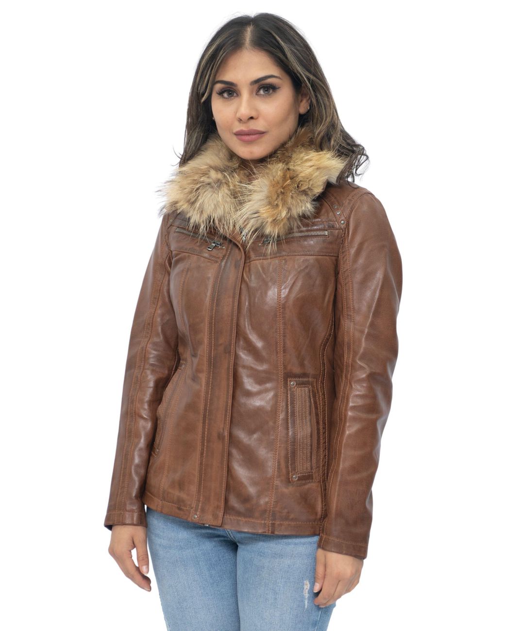 Infinity Leather Brown Parker Jacket-Arvada