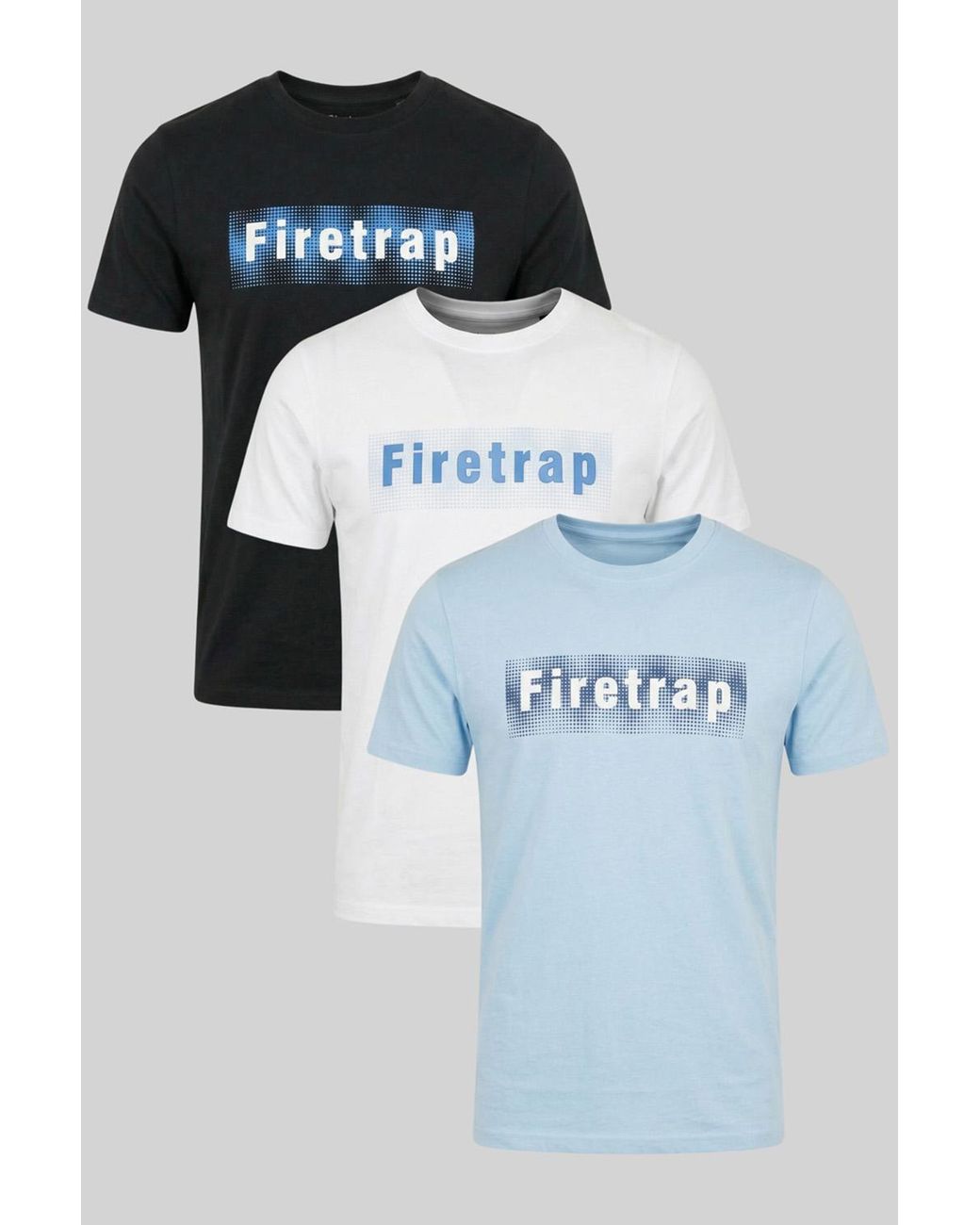 Firetrap Blue Multi 3 Pack Regular Fit Cotton Graphic Crew Neck T-Shirts for men