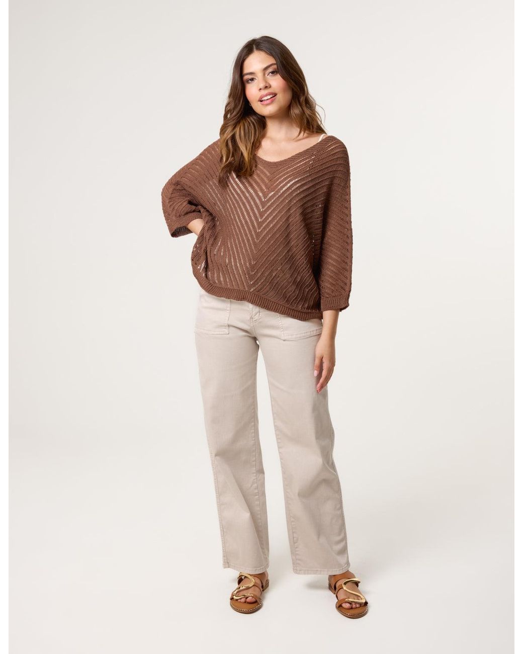 Blue Vanilla Natural Crochet V Neck Jumper