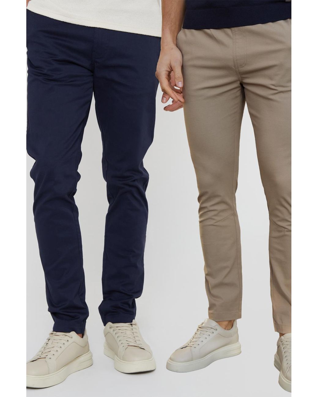 Threadbare Blue 2-Pack Cotton Slim Fit Chino Trousers With Stretch for men