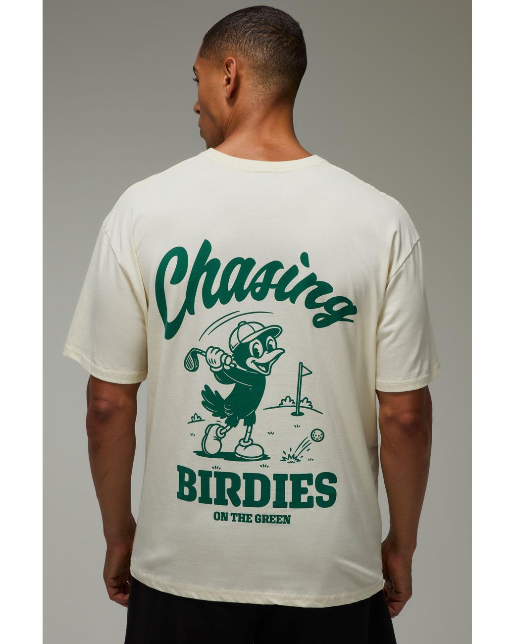 BoohooMAN Gray Active Chasing Birdies Golf Oversized T-Shirt for men