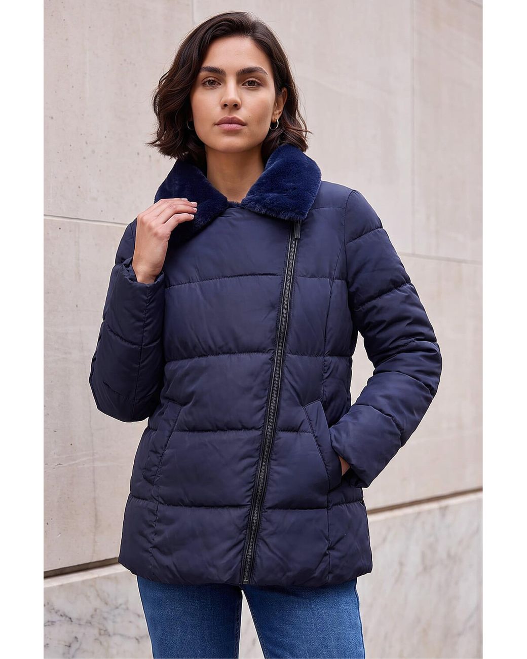 Roman Blue Padded Biker Coat