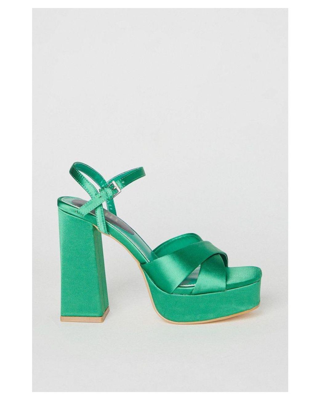 Faith Olivia Satin Platform High Block Heeled Sandals in Green