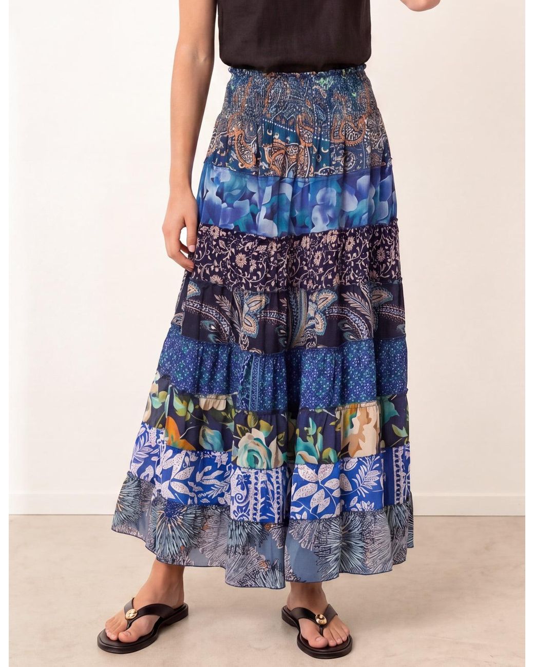 Blue Vanilla Blue Multi Print Shirred Skirt