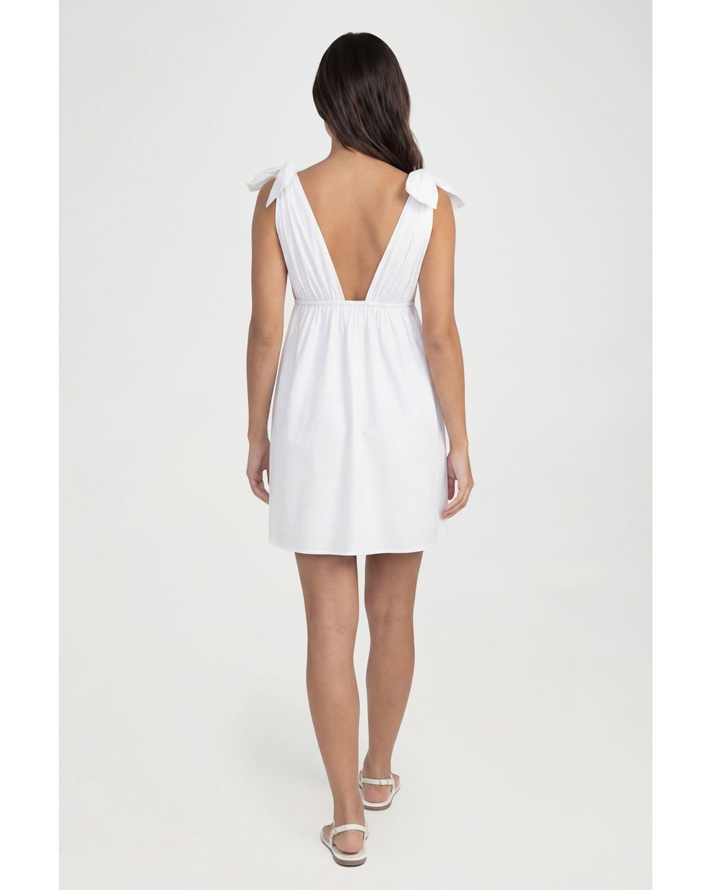 Boohoo White Tall Cotton Poplin Tie Shoulder Mini Skater Dress