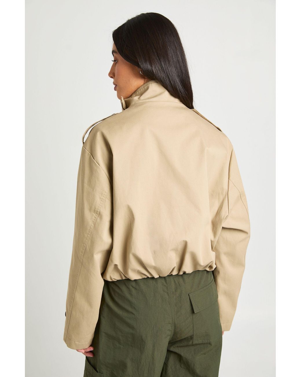 Boohoo Natural Double Breasted Funnel Neck Short Trench Coat