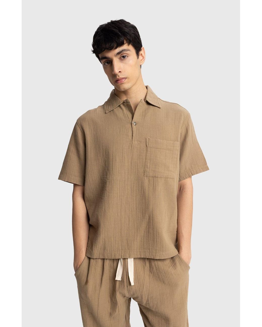 Giesto Natural Relaxed Fit Cotton Short Sleeve Shirt for men