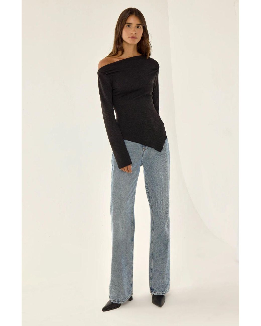 Hiccup Black Asymmetric Ribbed Top With Slit
