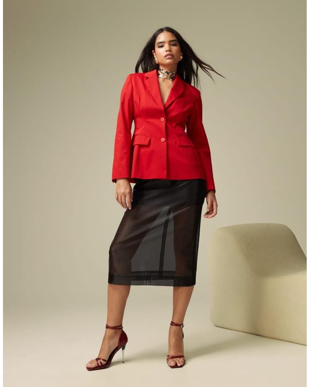ASOS Red Exaggerated Nipped Waist Blazer