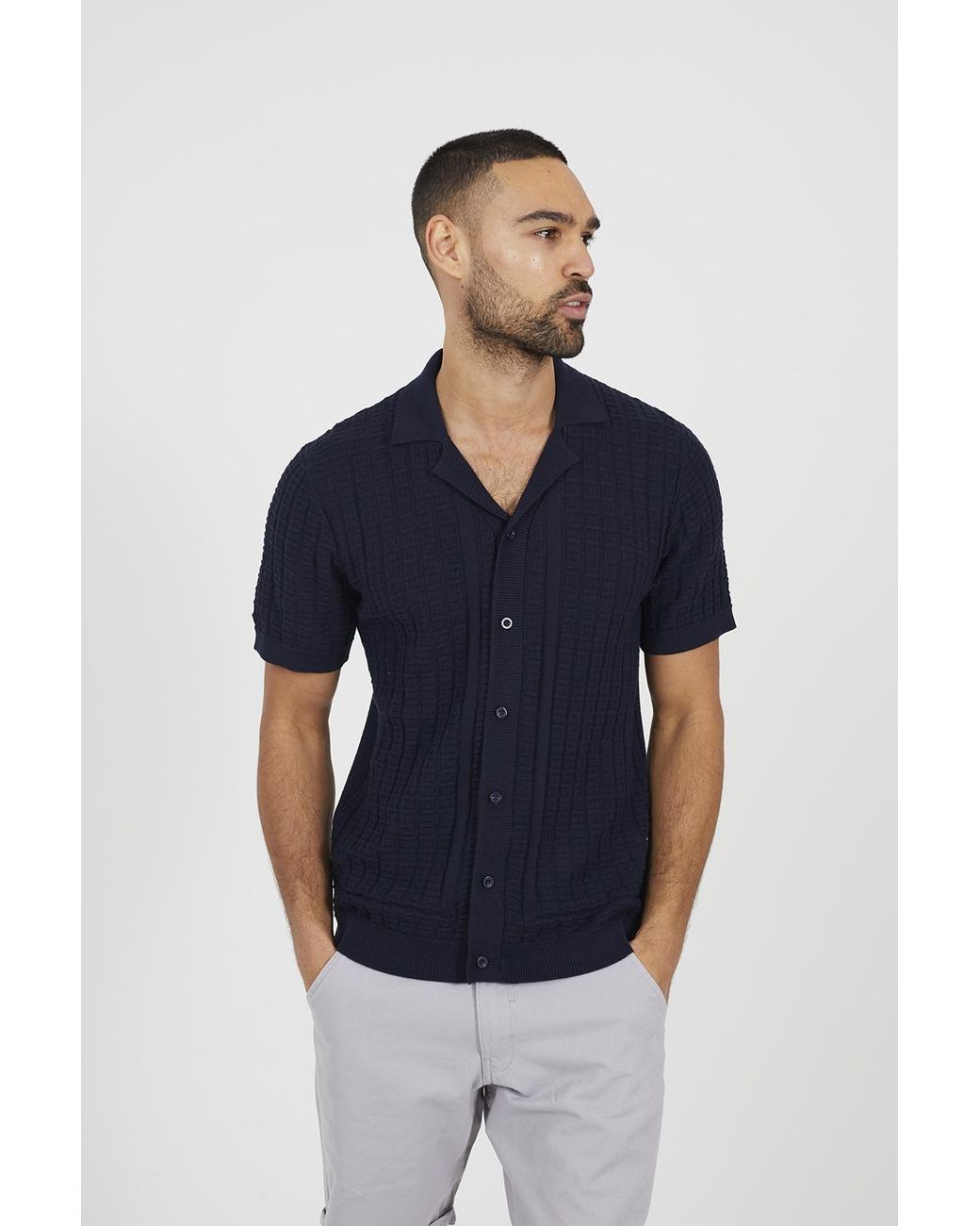 Brave Soul Blue Knitted Short Sleeve Shirt for men