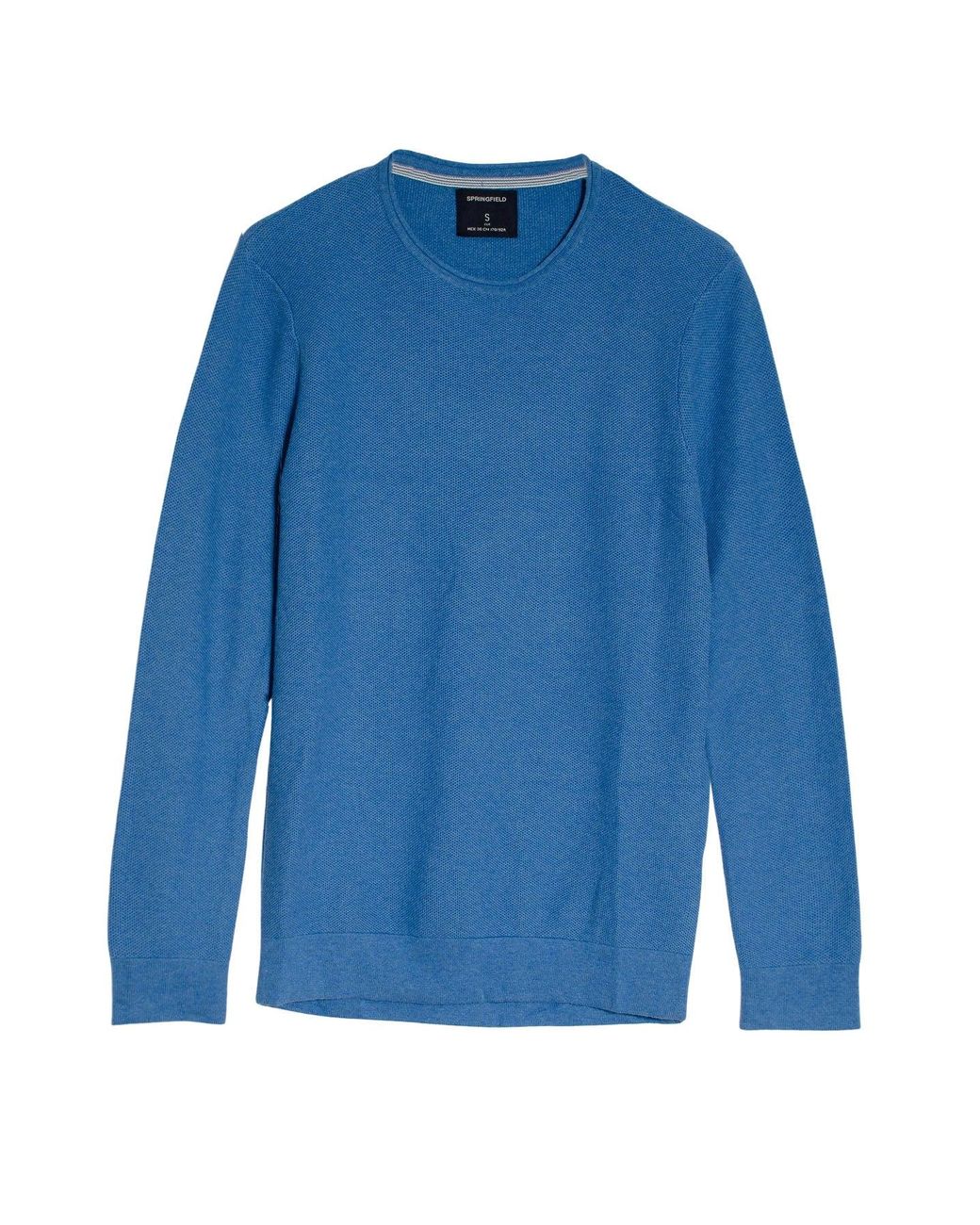 Springfield Blue Roll Edge Crew Neck Spring Sweater for men