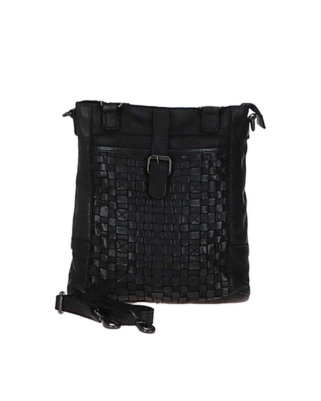 Ashwood Leather Black 'Perfezione' Vintage Woven Shoulder Bag