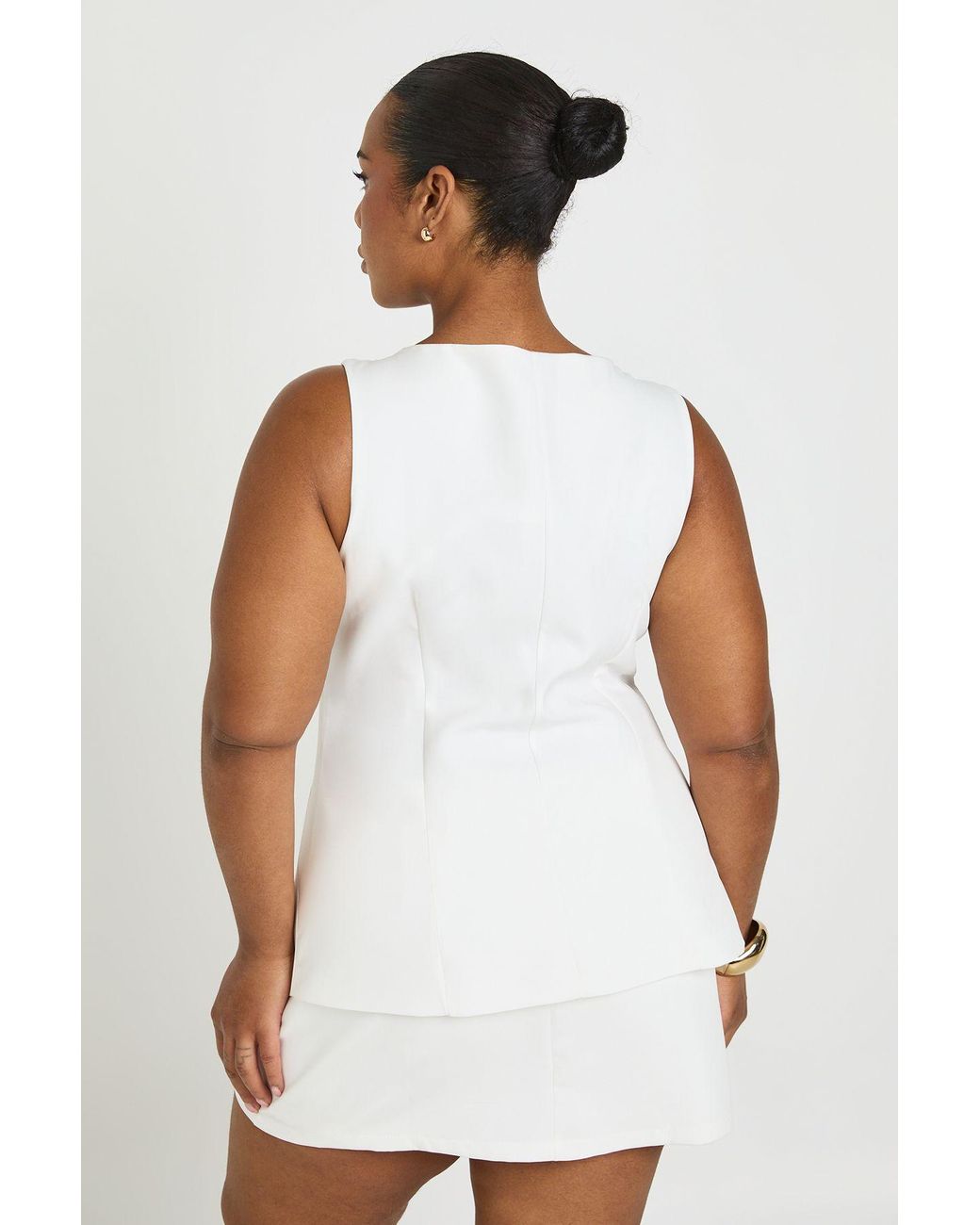Boohoo White Plus Button Front Waistcoat And Mini Skort