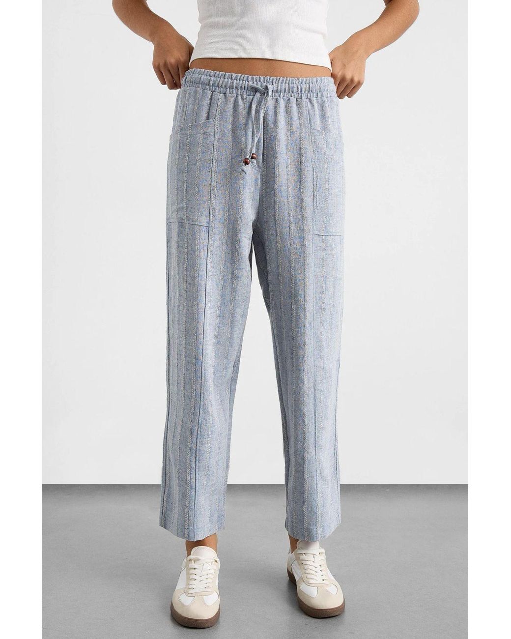 Hiccup Gray Striped Elastic Waist Straight-Leg Pants
