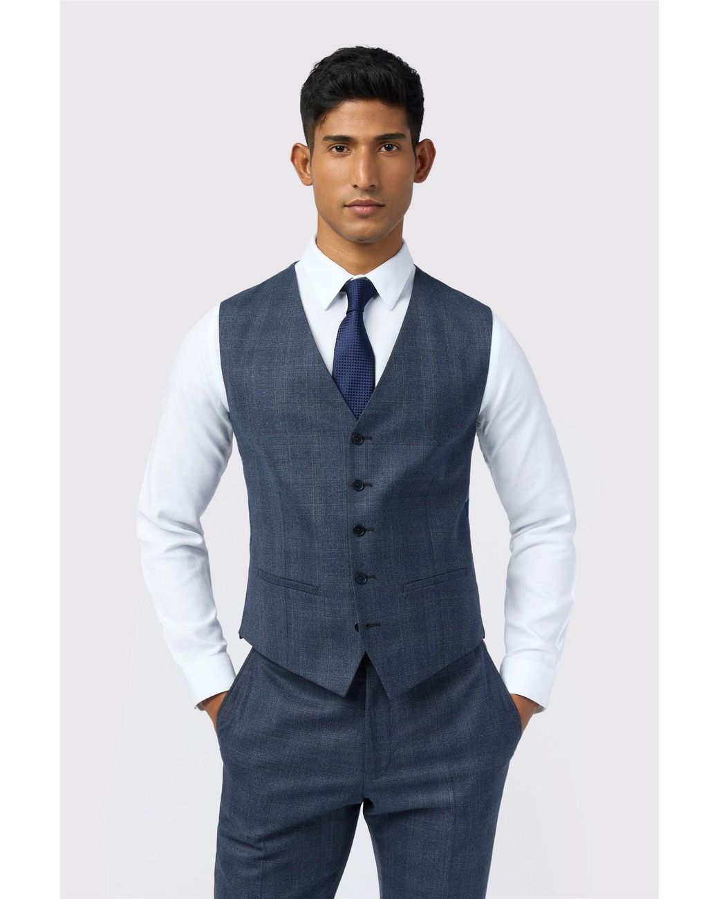 Ted Baker Blue Single Breasted Five Button V-Neck Slim Fit Suit Waistcoat for men