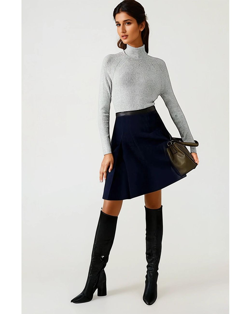 Secret Label Blue Ribbed Turtle Neck Fine Knit Jumper