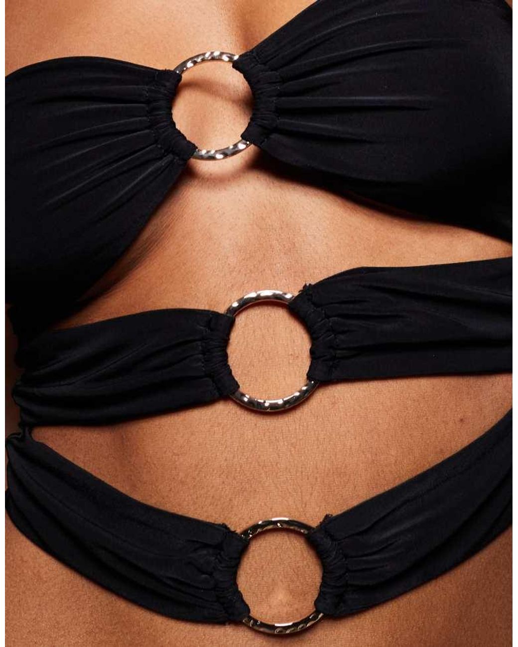 ASOS Black Slinky Cut Out Ring Detail Top