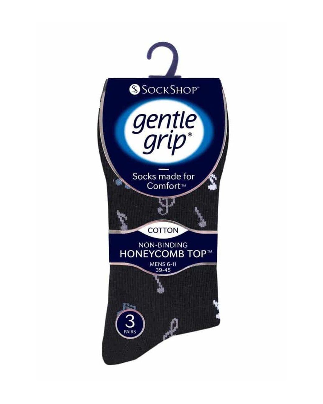 Gentle Grip Black 6 Pairs Non Elastic Socks for men