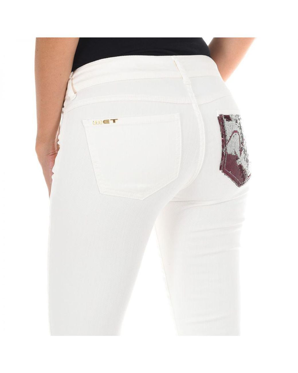 Met White Long Jean Pants With Narrow Cut Hems 10Dbf0475-B088