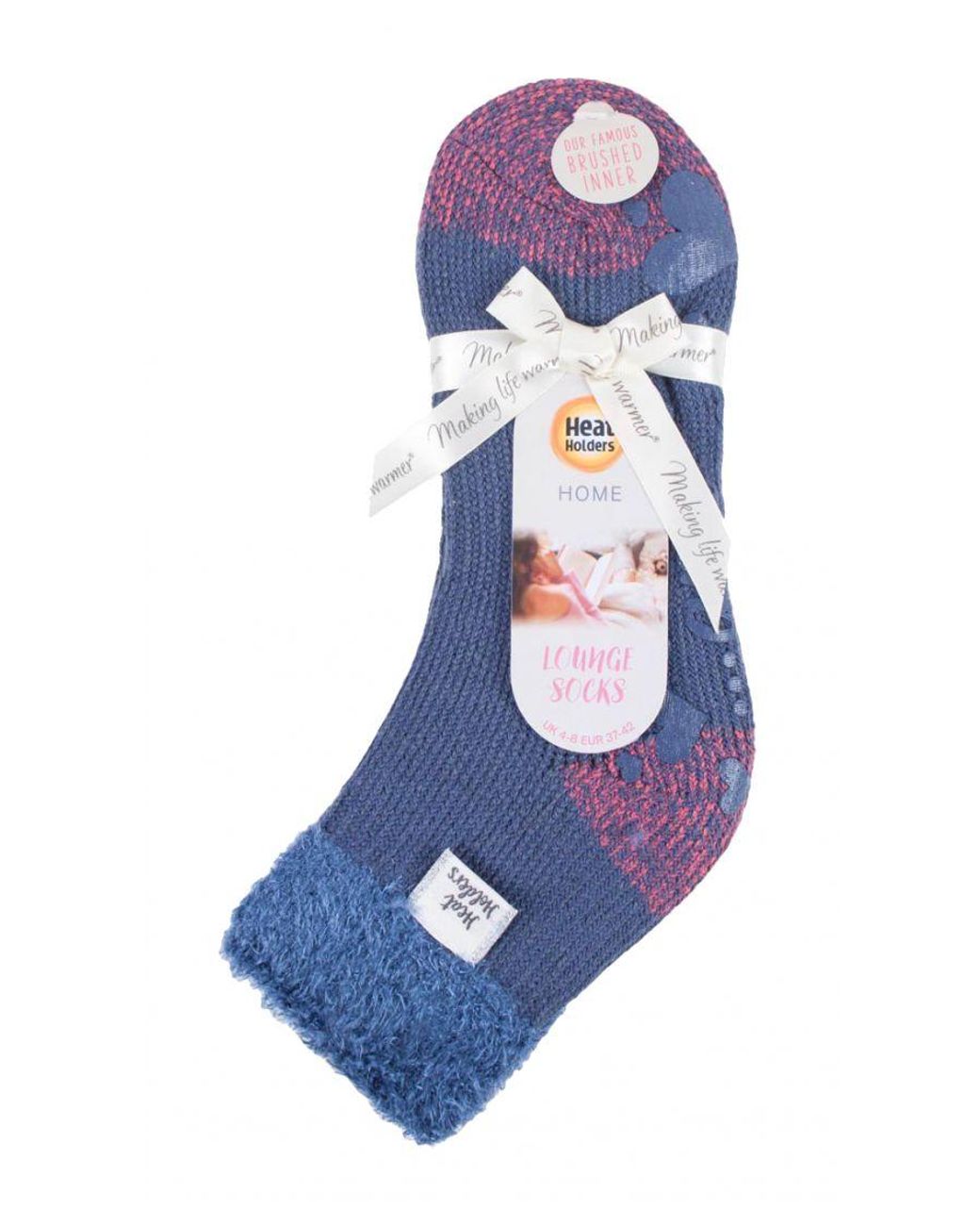 Heat Holders Blue Cuddly Fluffy Bed Socks With Feather Top