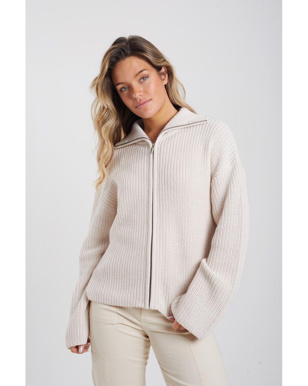 Brave Soul Zip Through Fisherman Knit Jacket in White Lyst UK