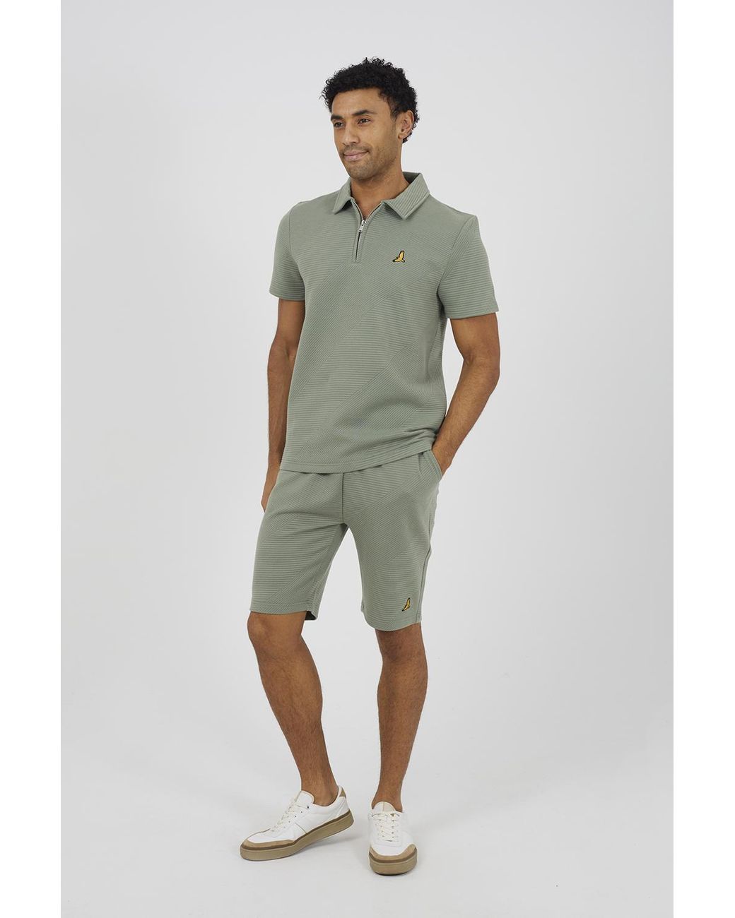 Brave Soul Green Shorts With Badge Detail for men