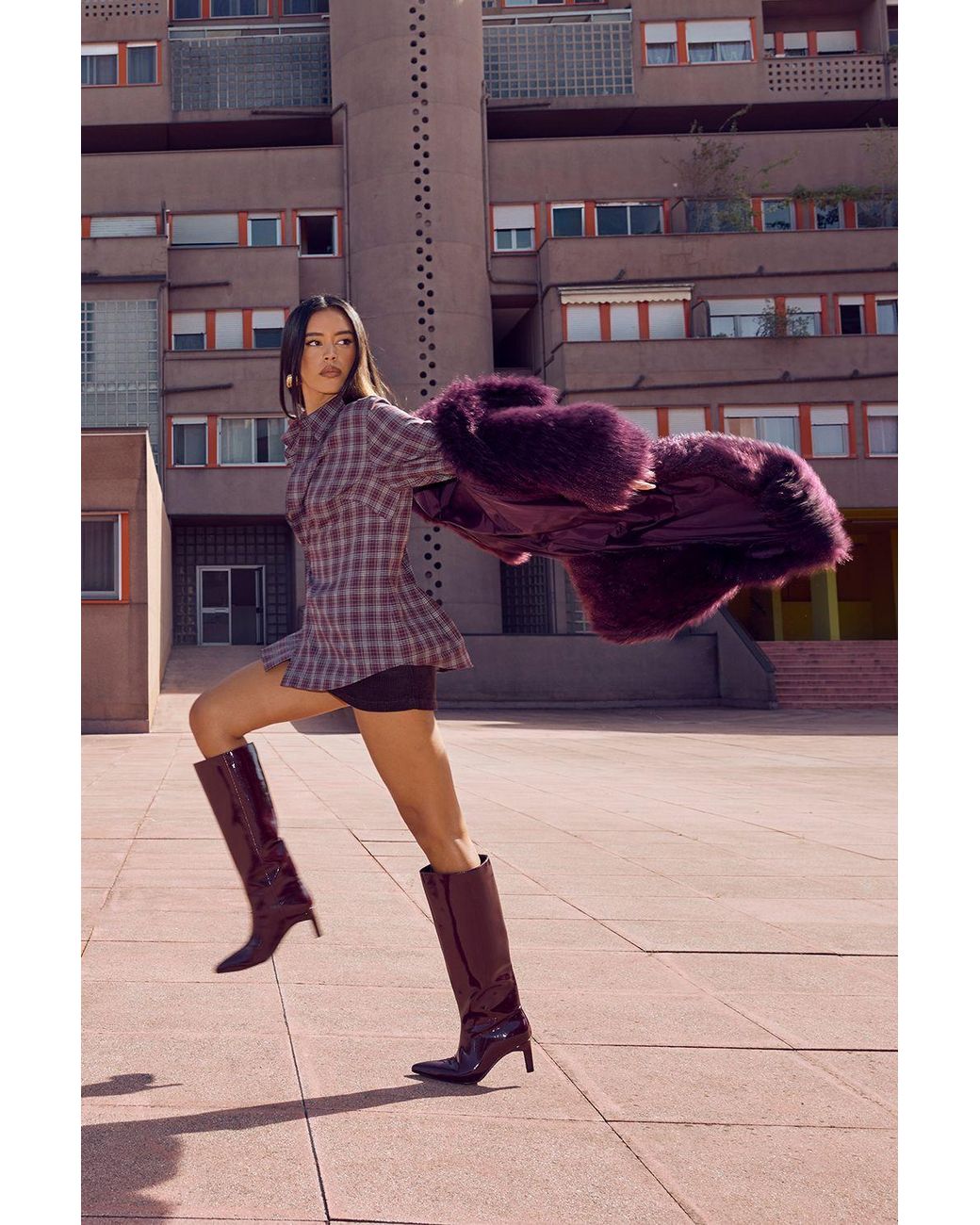 Boohoo Purple Plus Check Wrap Shirt