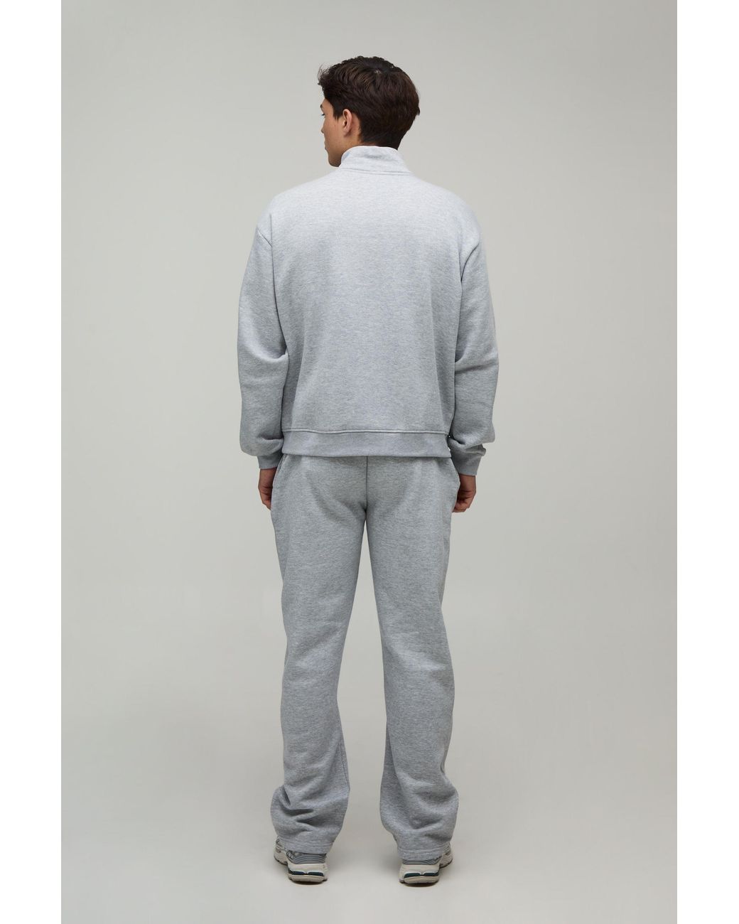 BoohooMAN Gray Oversized Boxy Quarter Zip Funnel Sweatshirt & Straight Jogger Tracksuit for men
