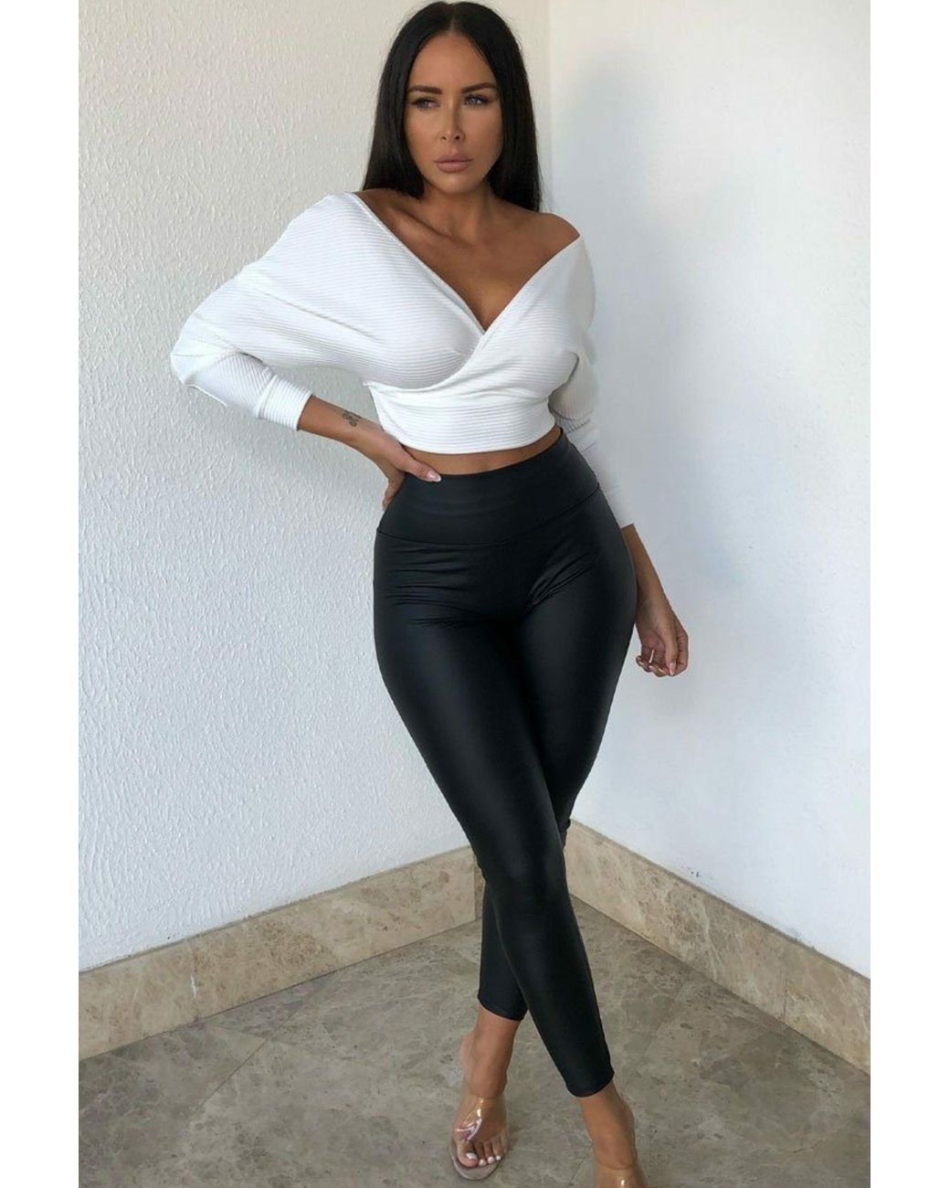 Femme Luxe Gray Ribbed Off The Shoulder Crop Top