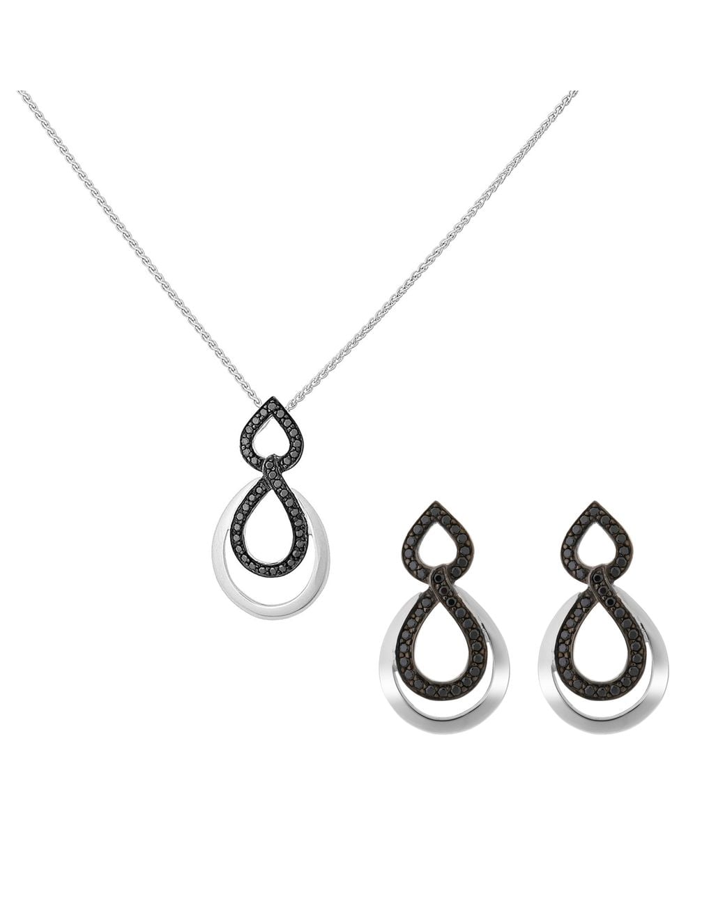 Orphelia Metallic 'Amber' 925 Sterling Set: Chain-Pendant + Earrings