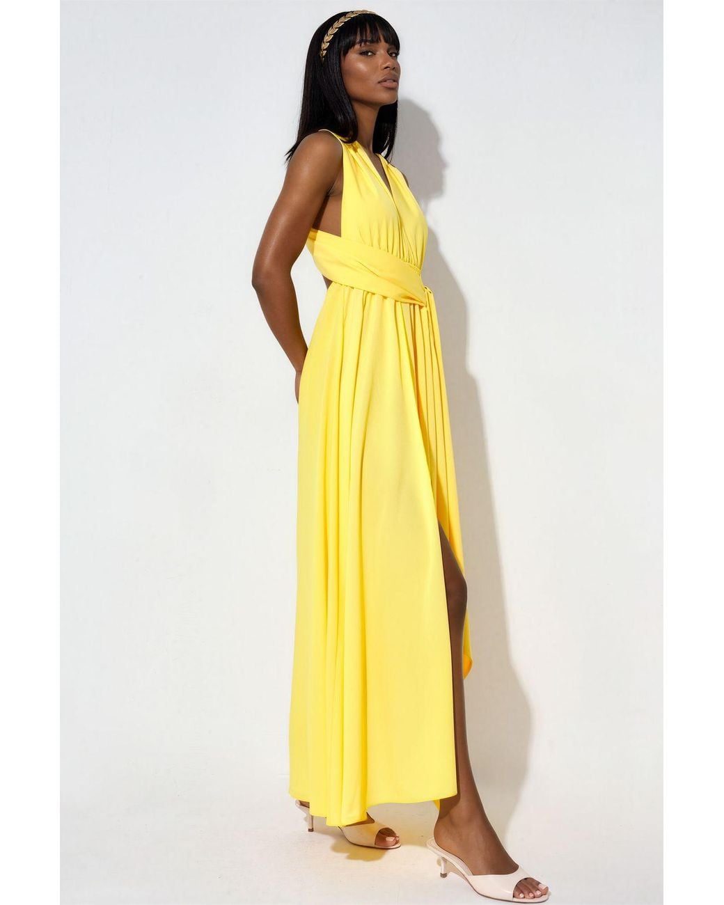 Msn-Collection Yellow Fitted Maxi Dress With Slit