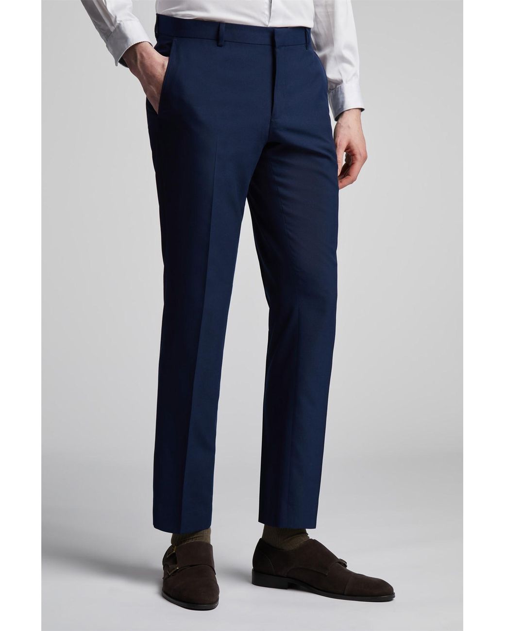 Limehaus Blue Flat Fronted Tailored Suit Trousers for men