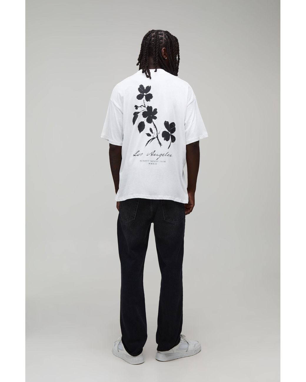 BoohooMAN White Oversized Blurred Floral Print T-Shirt Cotton for men