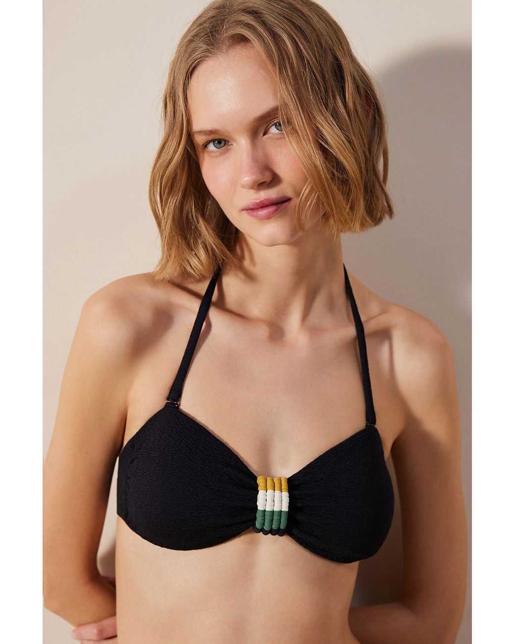 Penti Black Solid Halter Bandeau Bikini Top