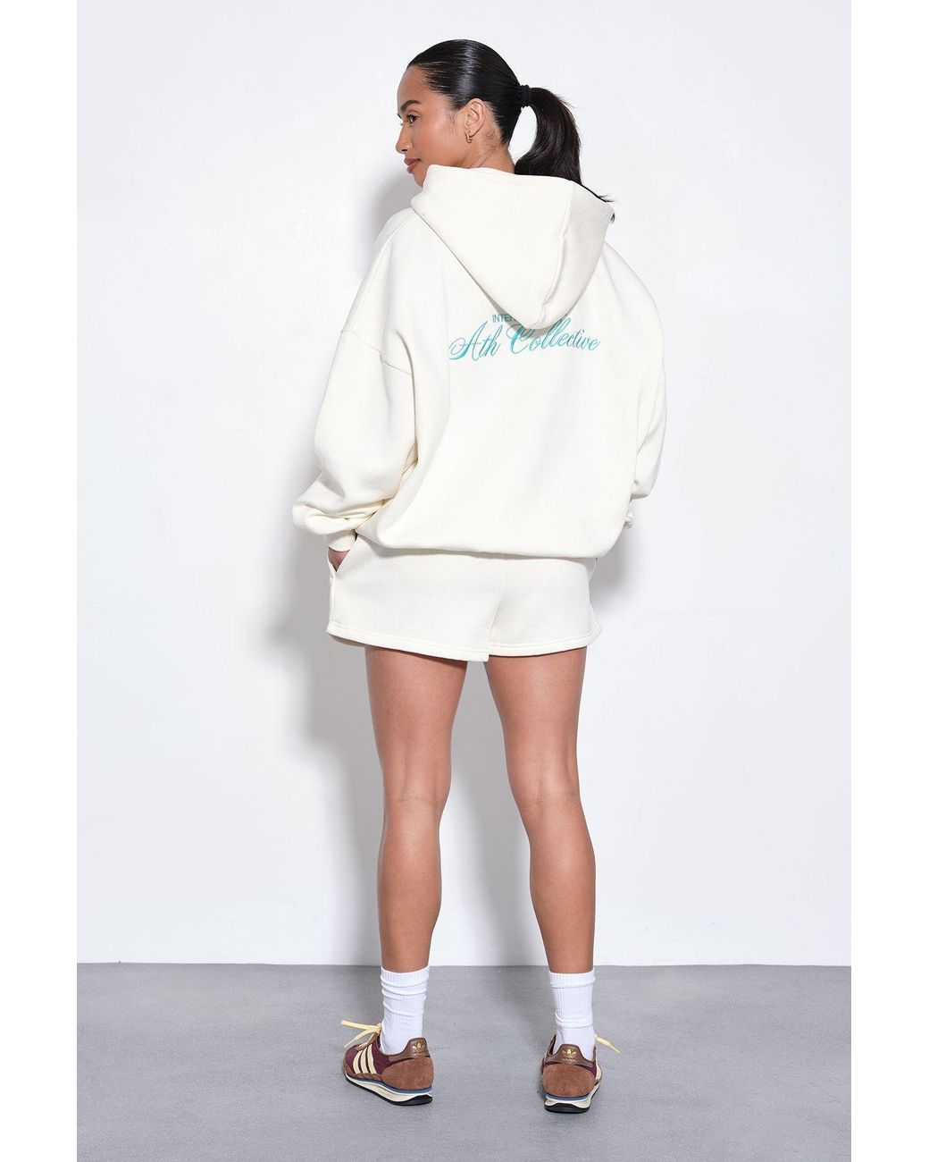 Boohoo White Ath Collective Embroidered Hooded Short Tracksuit