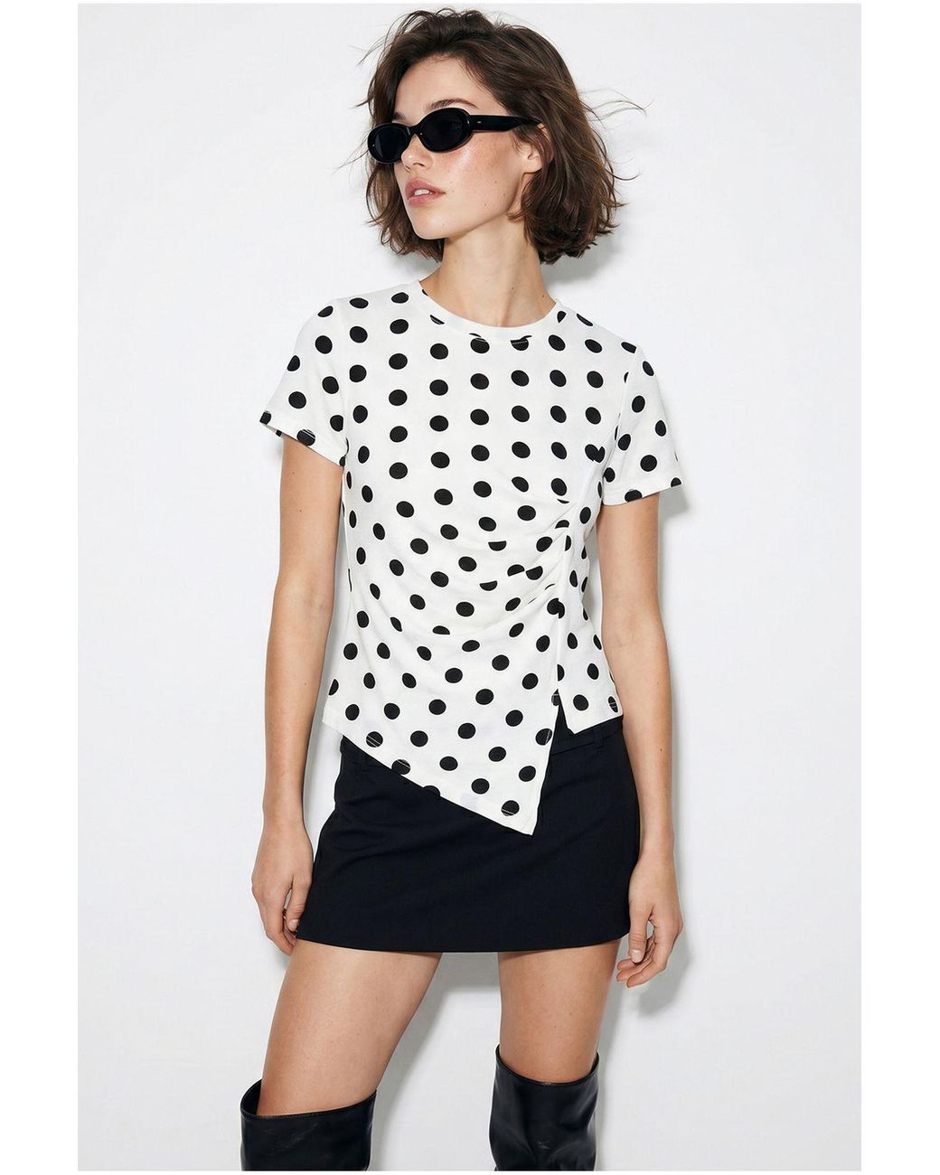 Bianco Lucci White Fitted Polka Dot Crew Neck T-Shirt
