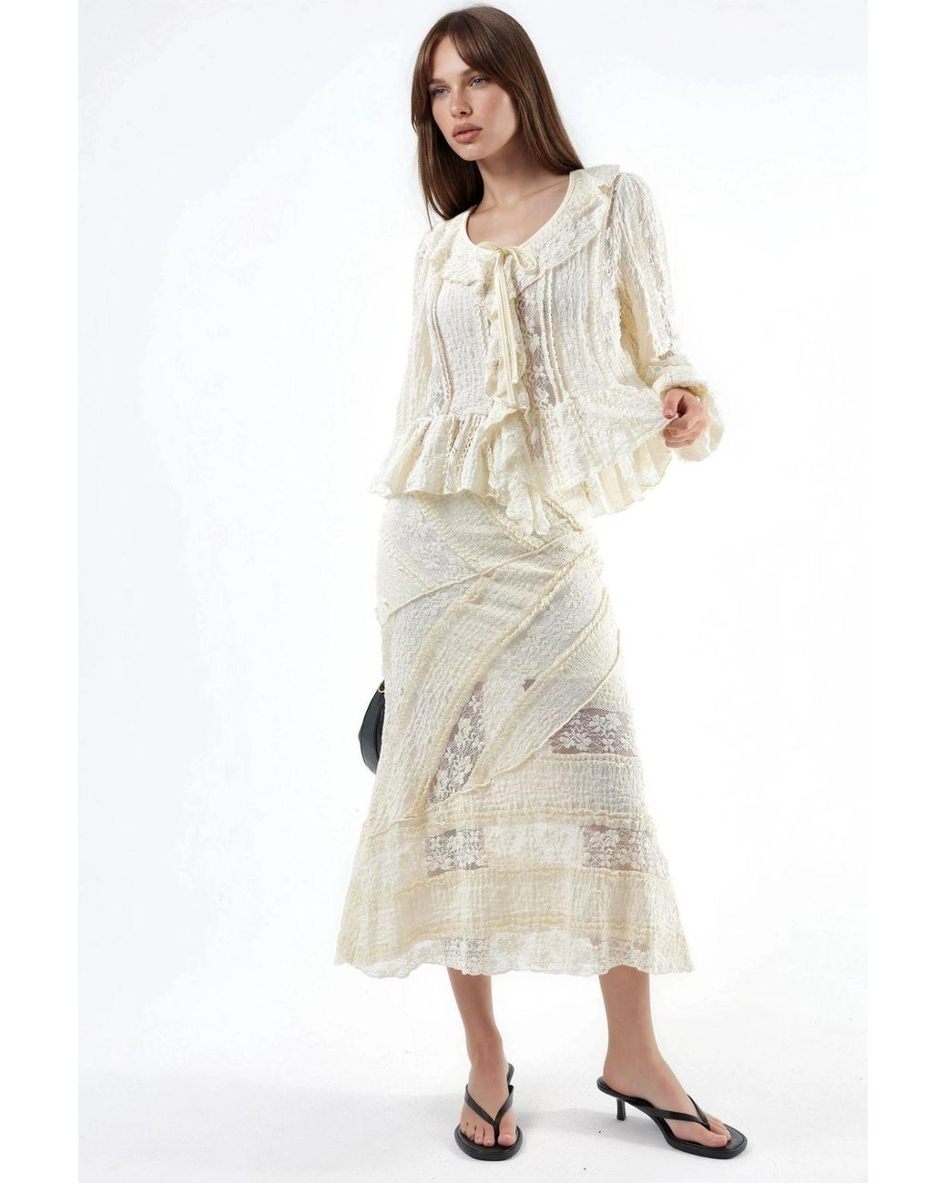 Busem Natural Textured A-Line Midi Skirt
