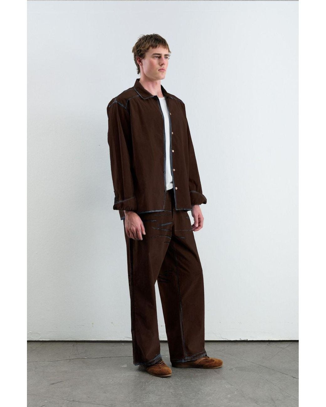 Giesto Brown Mid-Waist Wide-Leg Cotton Trousers for men
