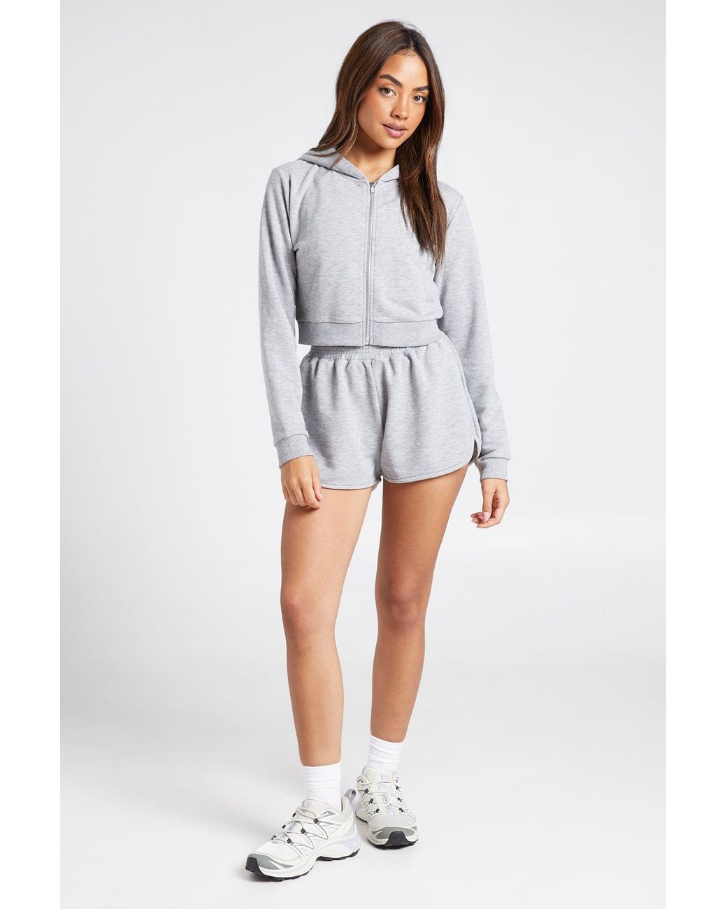Boohoo Gray Loopback Super Cropped Hoodie