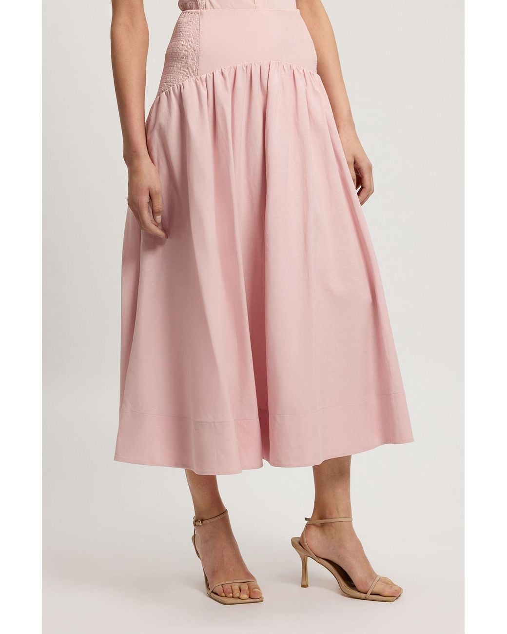 Karen Millen Pink Shirred Woven Maxi Skirt