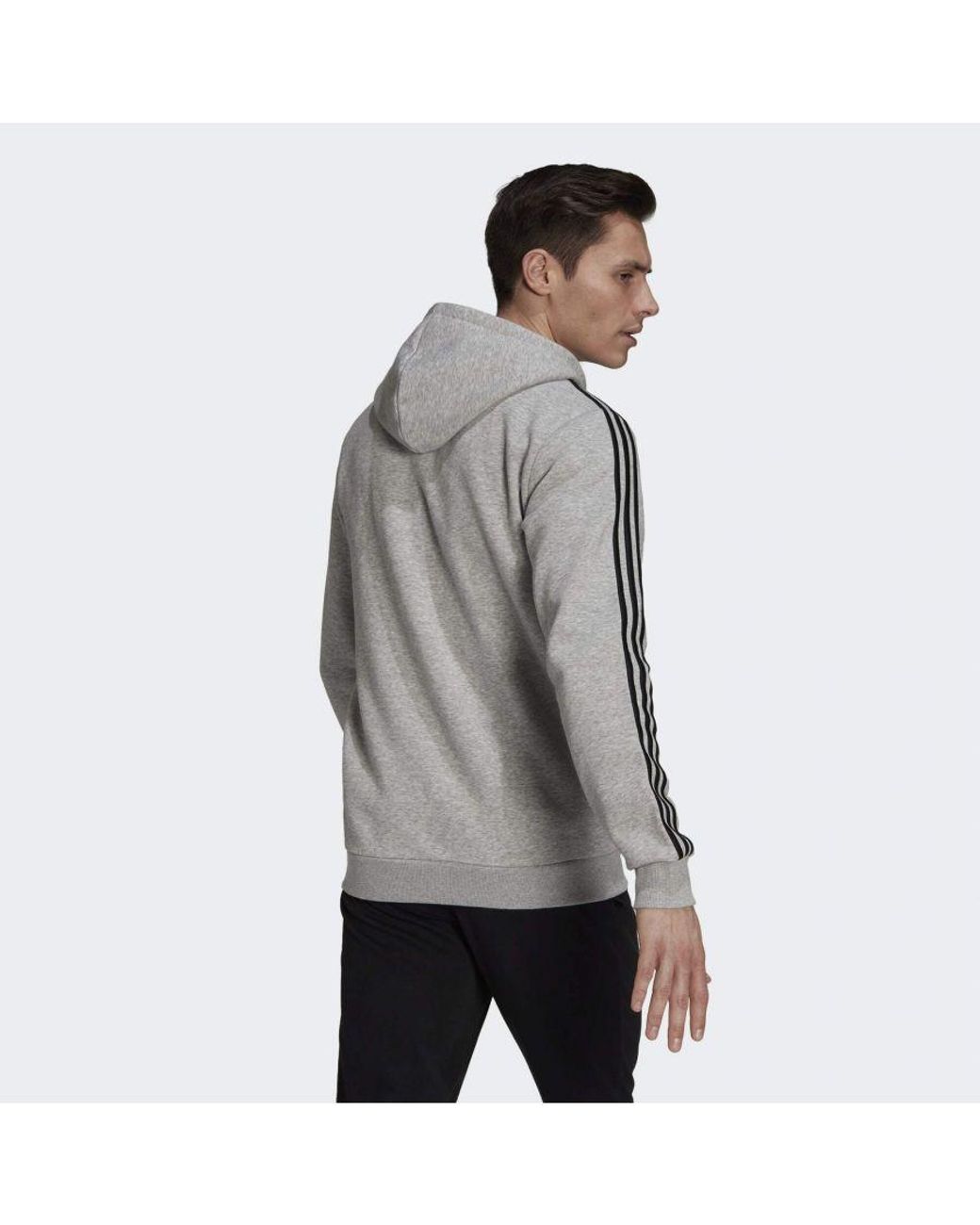 Adidas Gray Essentials Fleece 3-Stripes Full-Zip Hoodie for men