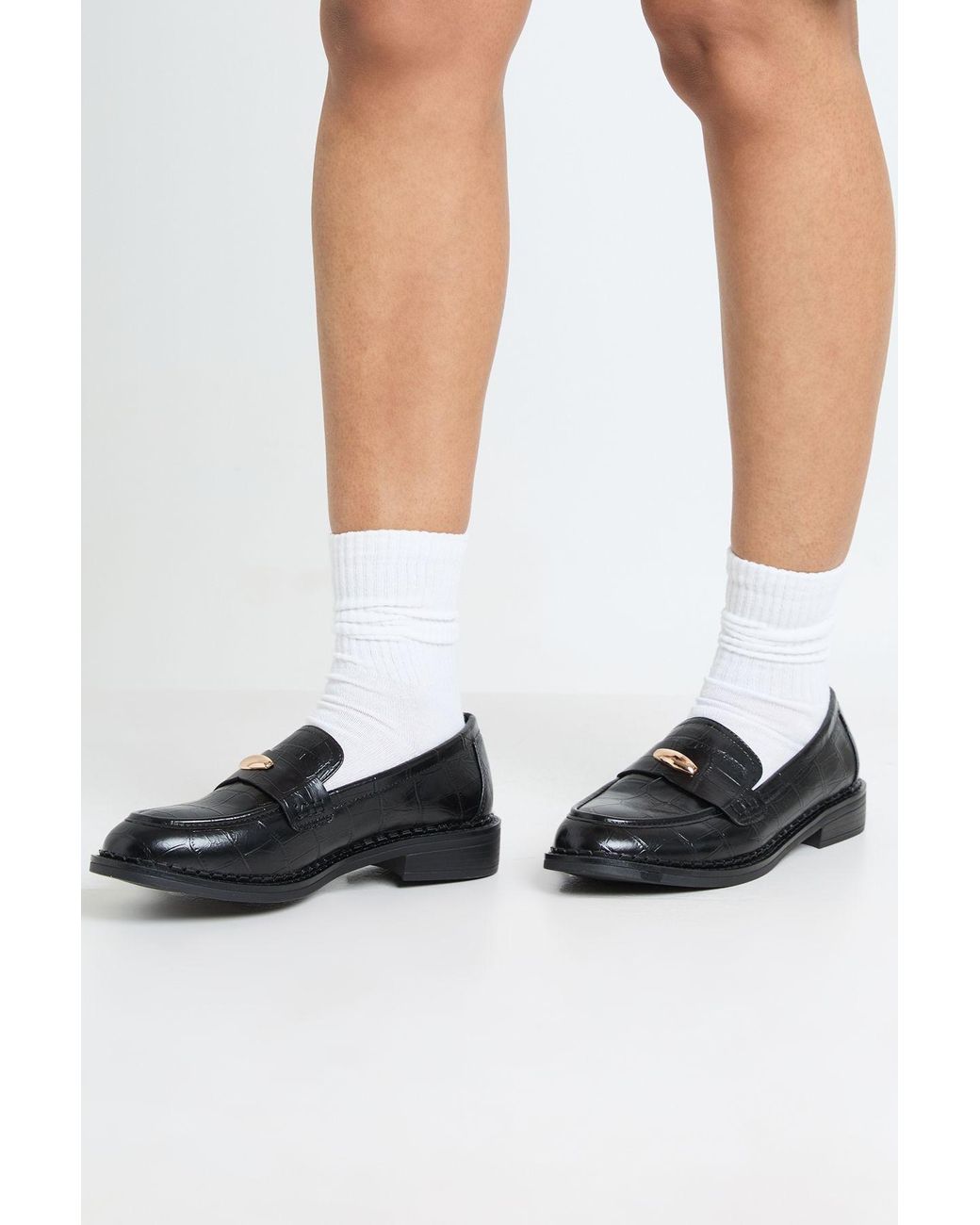 Boohoo White Wide Fit Trim Detail Croc Loafers